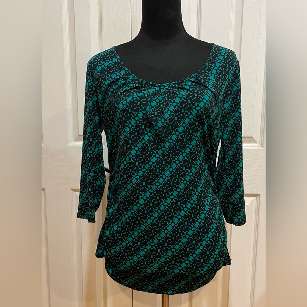 New York & Co Green Black Top 3/4 sleeve